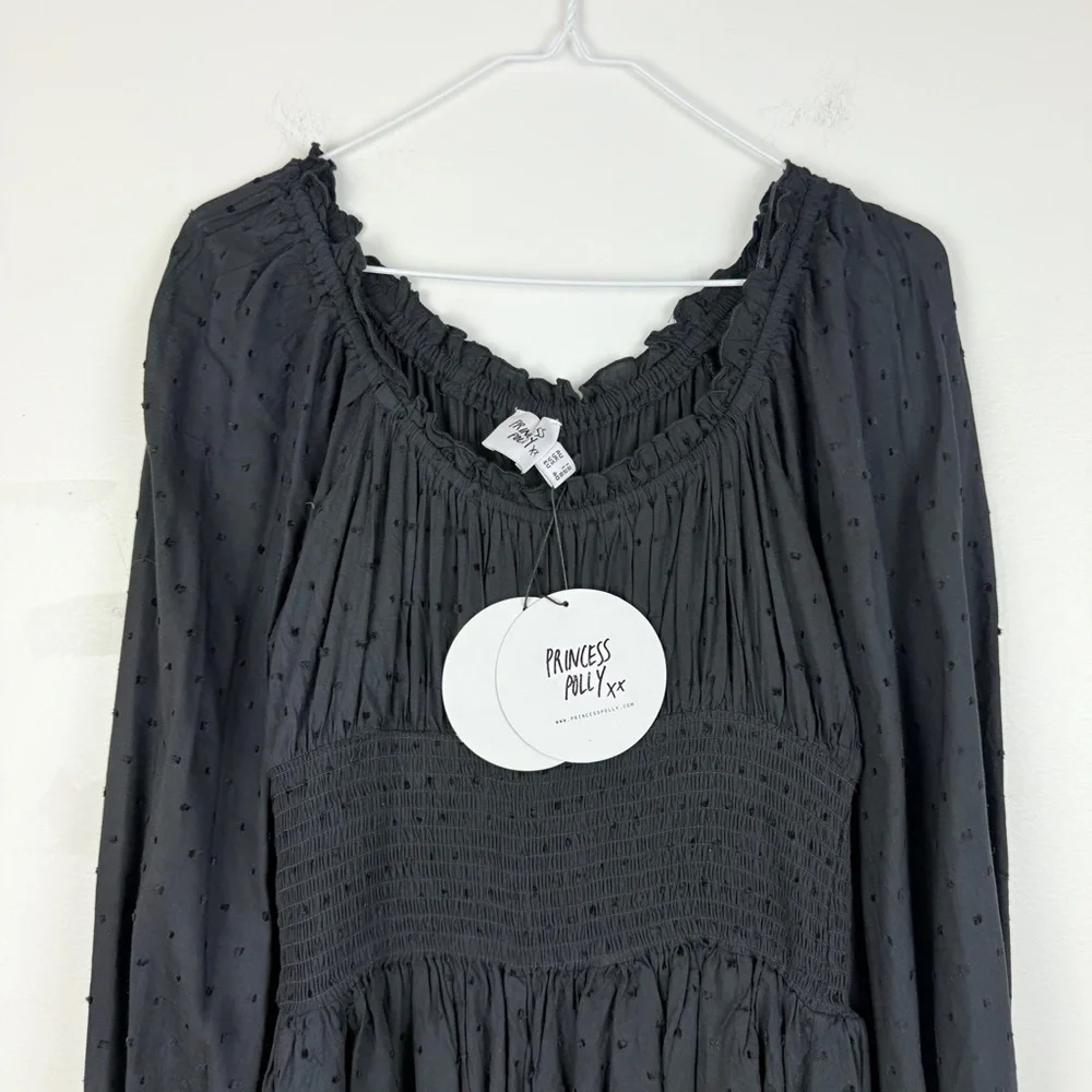 NWT Princess Polly “Love Galore” Long Sleeve Smocked Romper Black Cottagecore - Picture 7 of 9